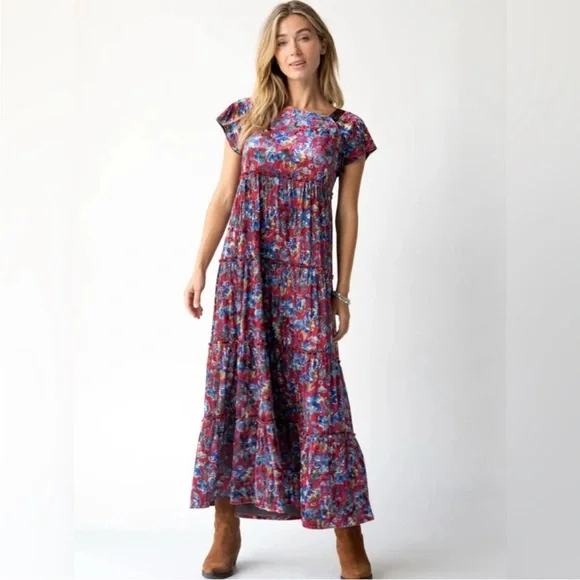 *NEW* Natural Life Berkeley Velvet Tiered Maxi Dress - Picture 1 of 13